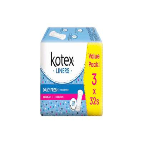 KOTEX FRESH LINER REG UNSCENTED 32*3