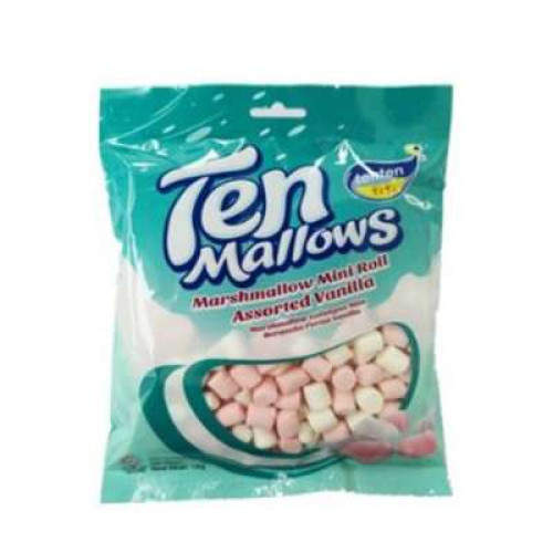 TEN TEN MARSHMALLOW MINI ROLL ASST VANILLA 130G