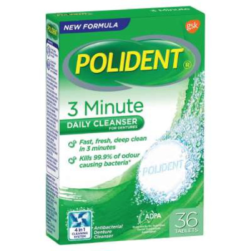 POLIDENT FRESH ACTIVE DENTURE CLEANSE 36'S