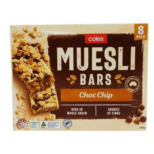 COLES MUESLI BARS CHOCOLATE CHIP 248G