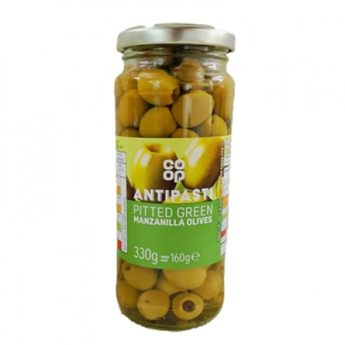 CO OP PITTED GREEN OLIVES 330G