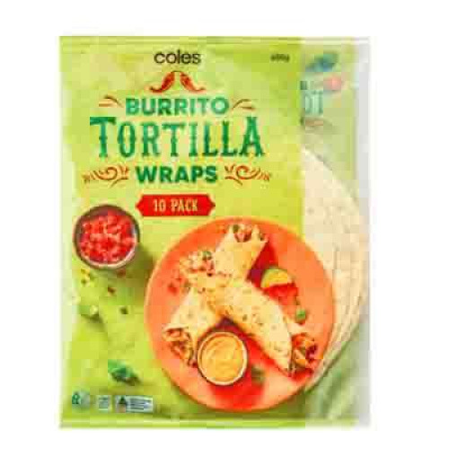 COLES BURRITO TORTILLA WRAPS 400G