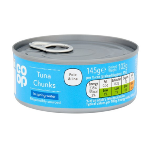 CO OP TUNA CHUNKS IN SPRING WATE 145G