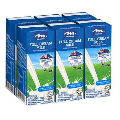 MEADOWS UHT MILK FULL CREAM 200MLX6 