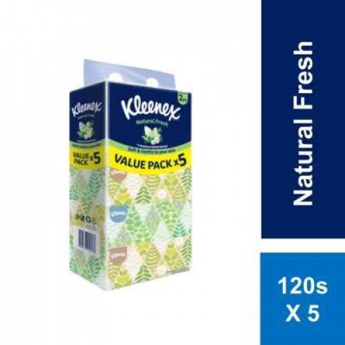 KLEENEX BOX NAT/FRESH 2PLY 120S X 5