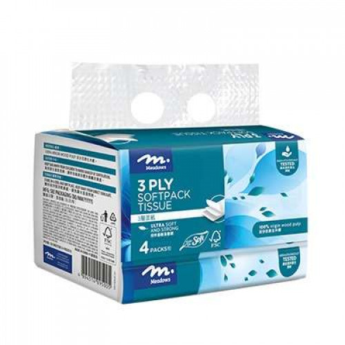 MEADOWS H TRAVEL PACK TISSUES 3PLY 50SX4PKT