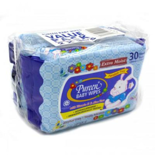 PUREEN BWP2030 BABY WIPES BLUE 30'Sx2 .